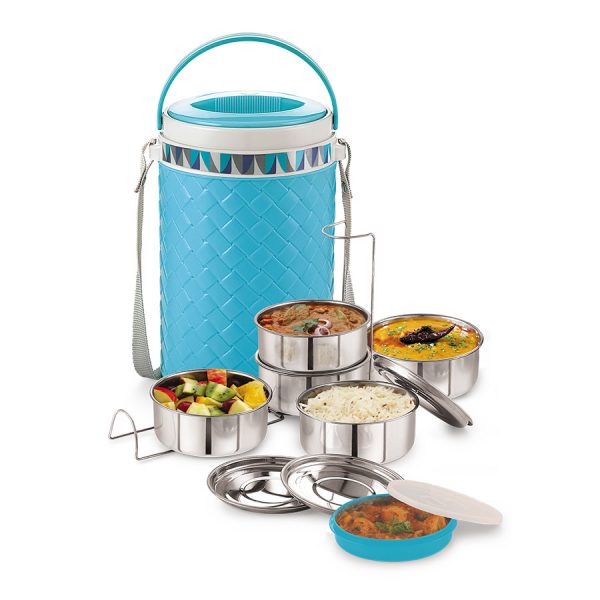 Stainless steel tiffin set with glass smart In online
